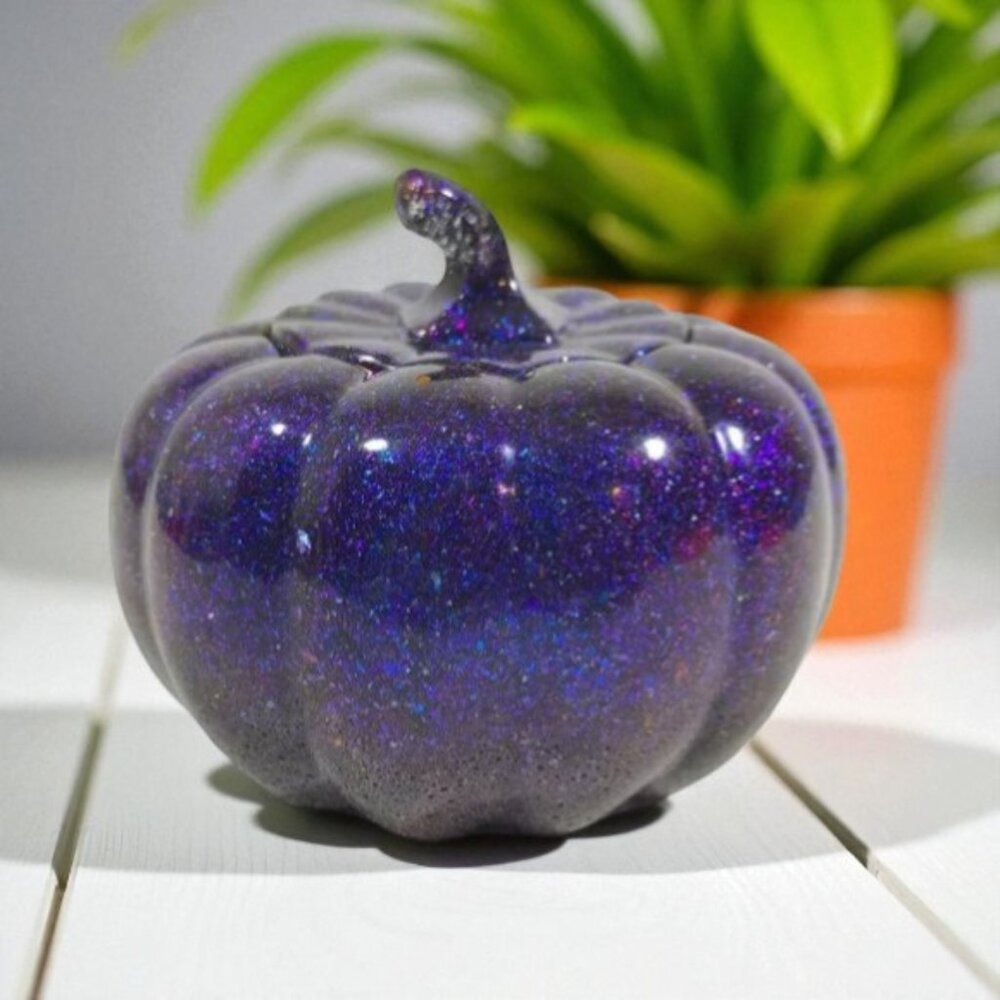 Iridescent Purple Resin Pumpkin Jar with Lid